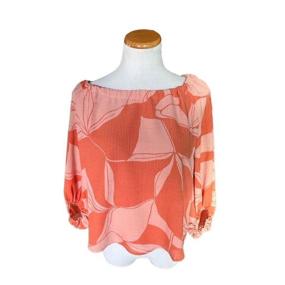 Womens A New Day Coral Tropical Floral Print Flowy Blouse Top - Sz XS - Picture 3 of 4
